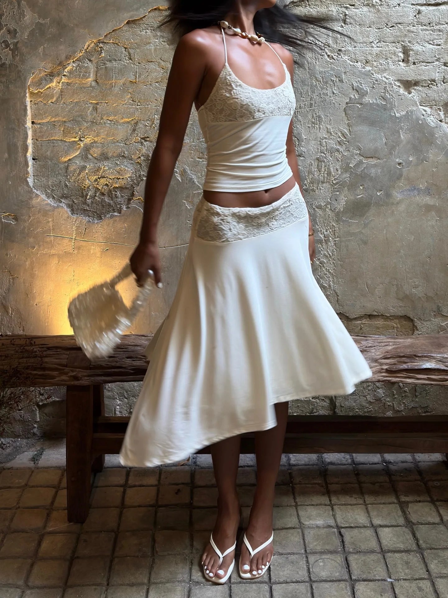 White Lace Patchwork 2 Piece Sets - Planet Missy