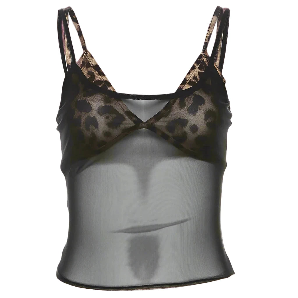 Leopard Mesh Two in One Top - Planet Missy