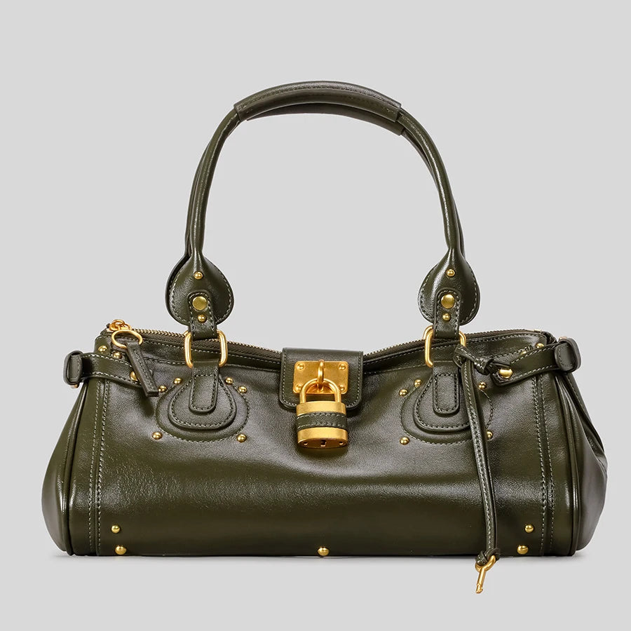 Vegan Leather Shoulder Bag for Women Y2k Top Handle Lock Design Underam Shopper Bag Hobo Clutch Handbag Purses - Planet Missy