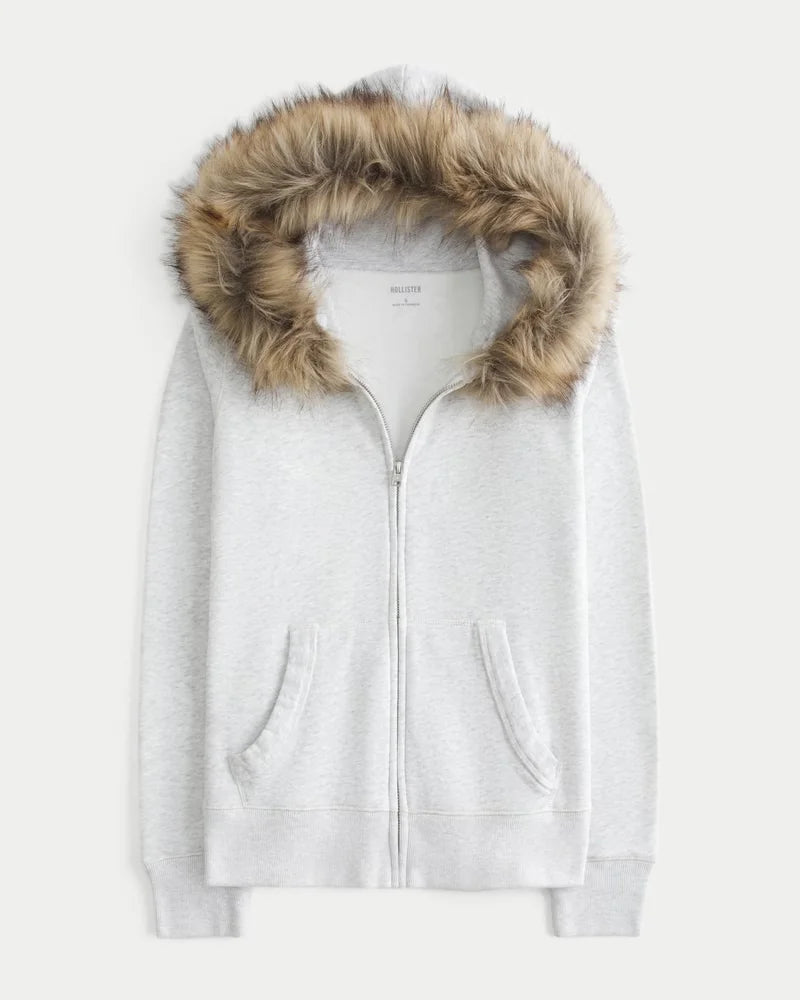 Faux Fur Trim Winter Zip Jacket