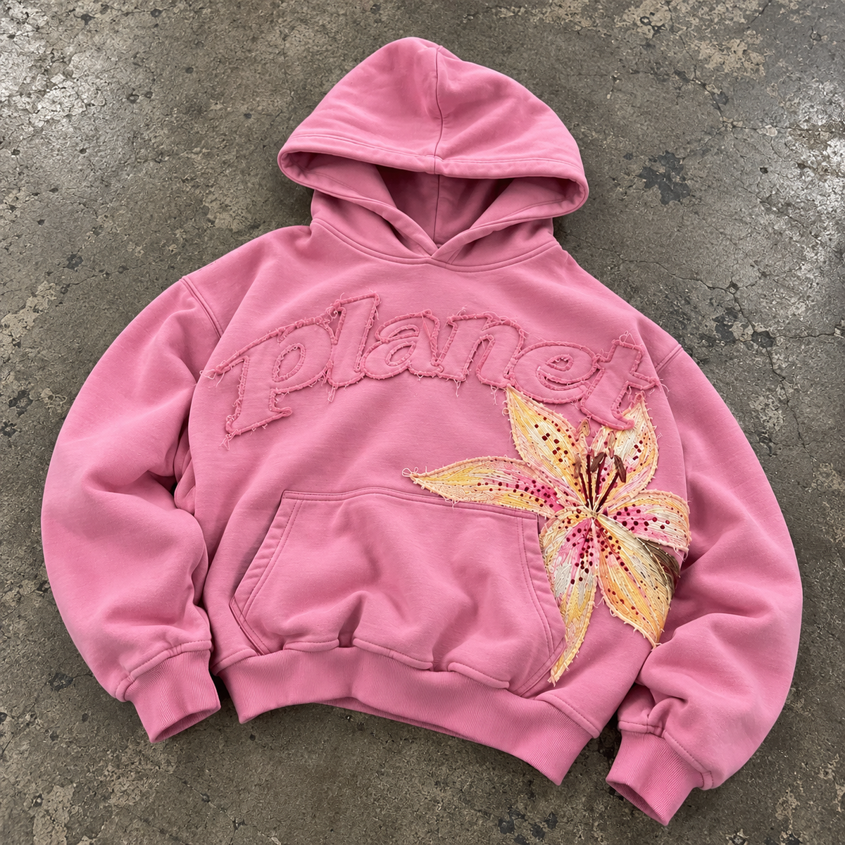 Planet Missy Appliqué Hoodie – PRE ORDER Pink & Yellow