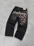 Black Midnight Cherry Blossom Jeans - PRE-ORDER ITEM - Planet Missy