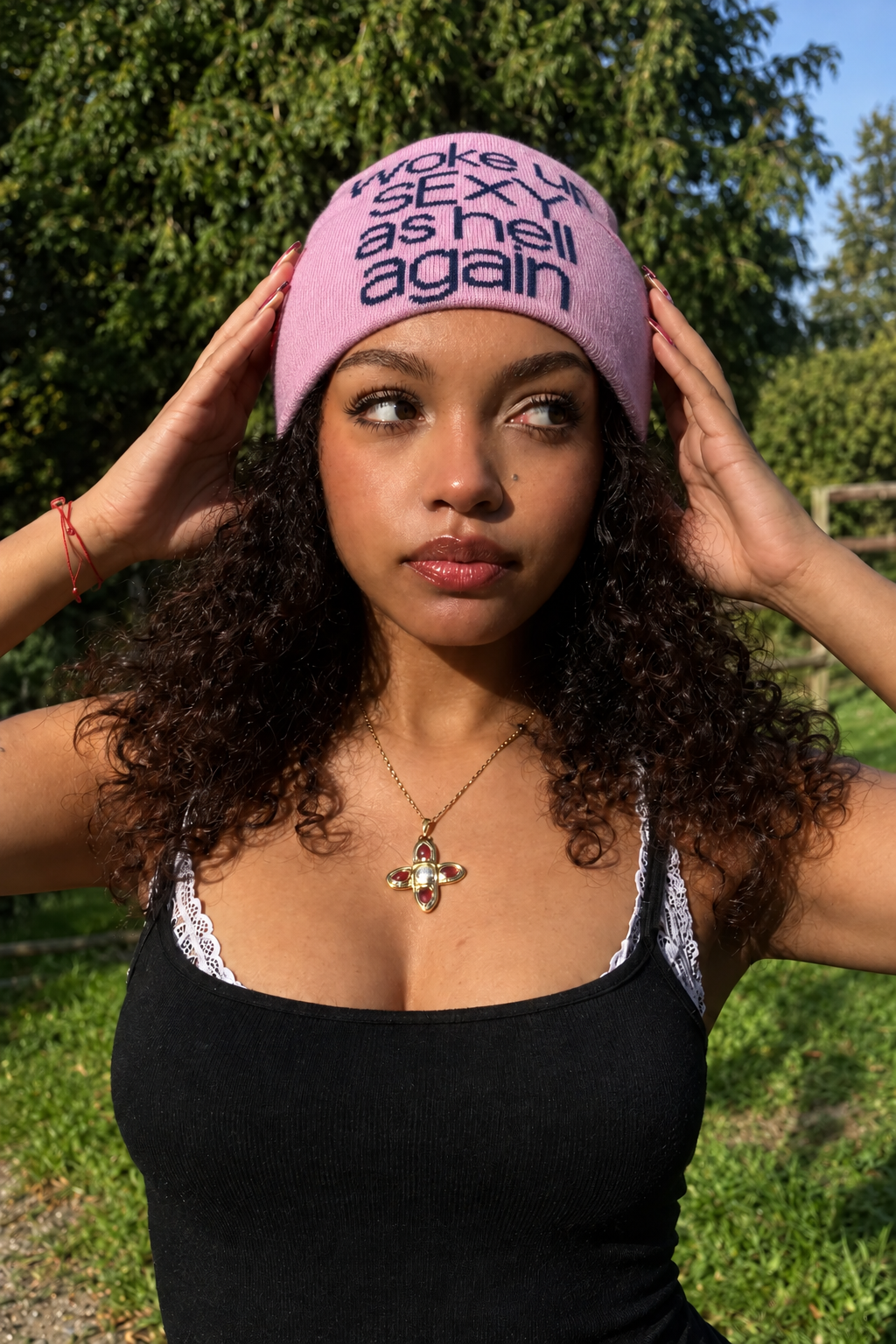 Woke up sexy as hell again beanie - Pink