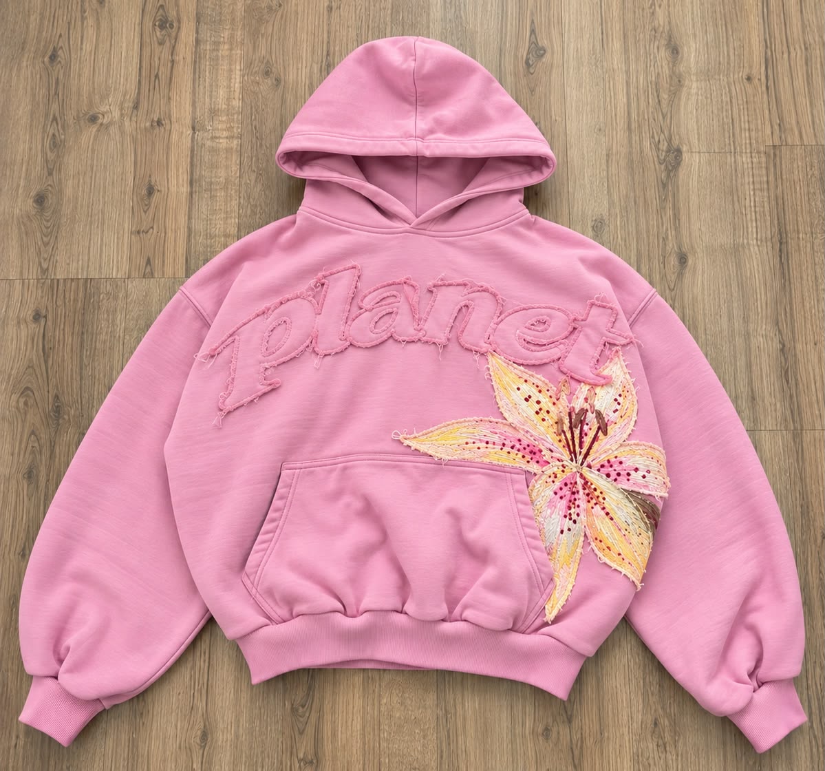 Planet Missy Appliqué Hoodie – PRE ORDER Pink & Yellow