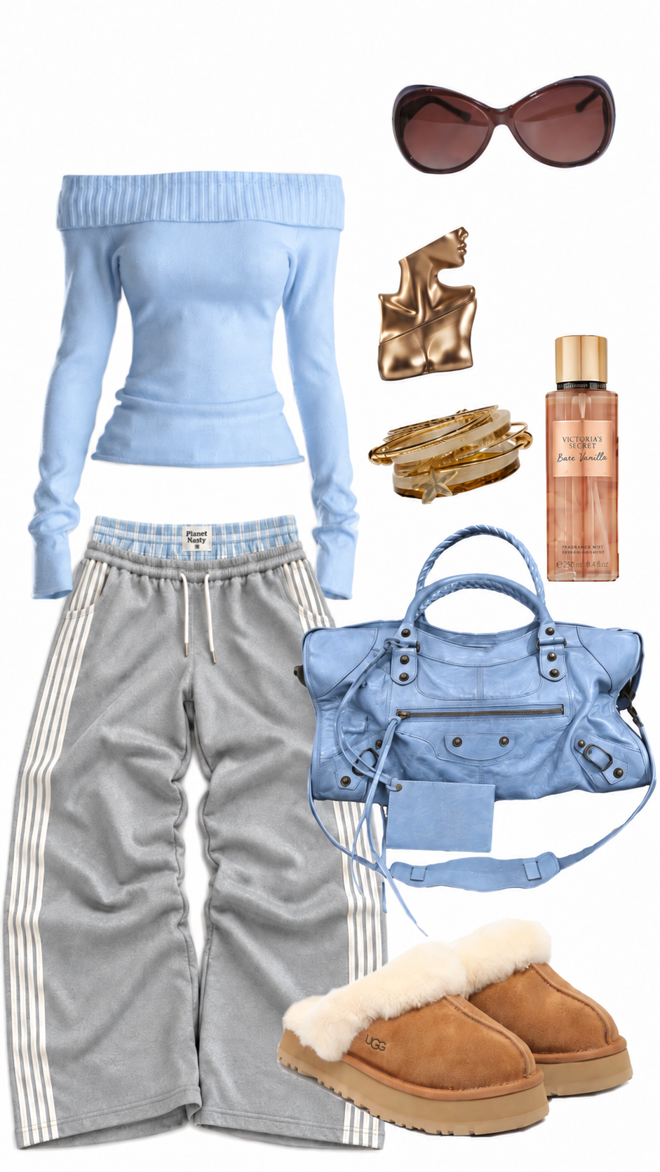 Double Layered Sweatpants - Blue - Planet Missy