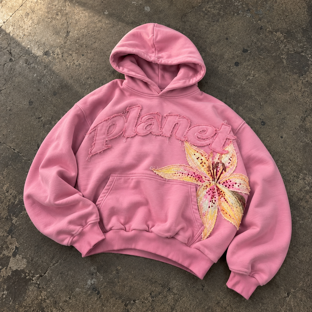 Planet Missy Appliqué Hoodie – PRE ORDER Pink & Yellow