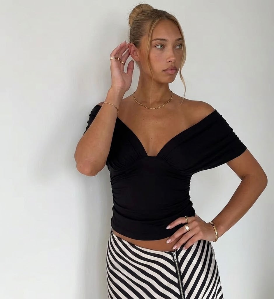 Deep V-Neck Off Shoulder Top - Planet Missy