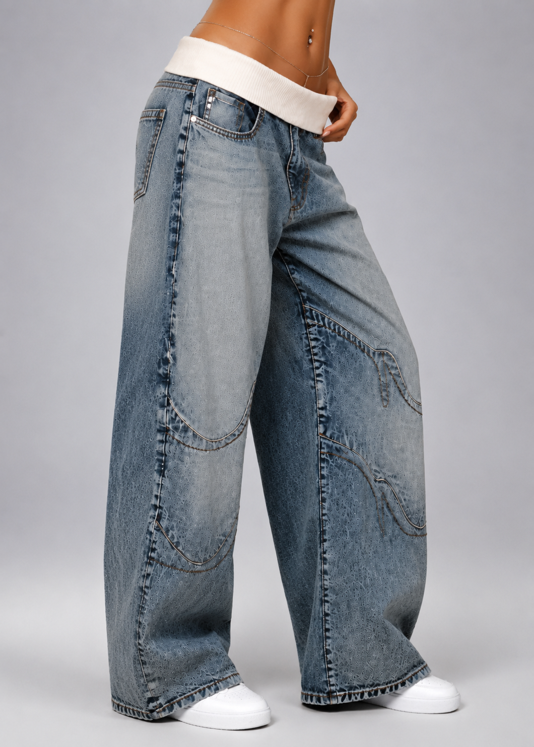 Fold Over Denim Pants