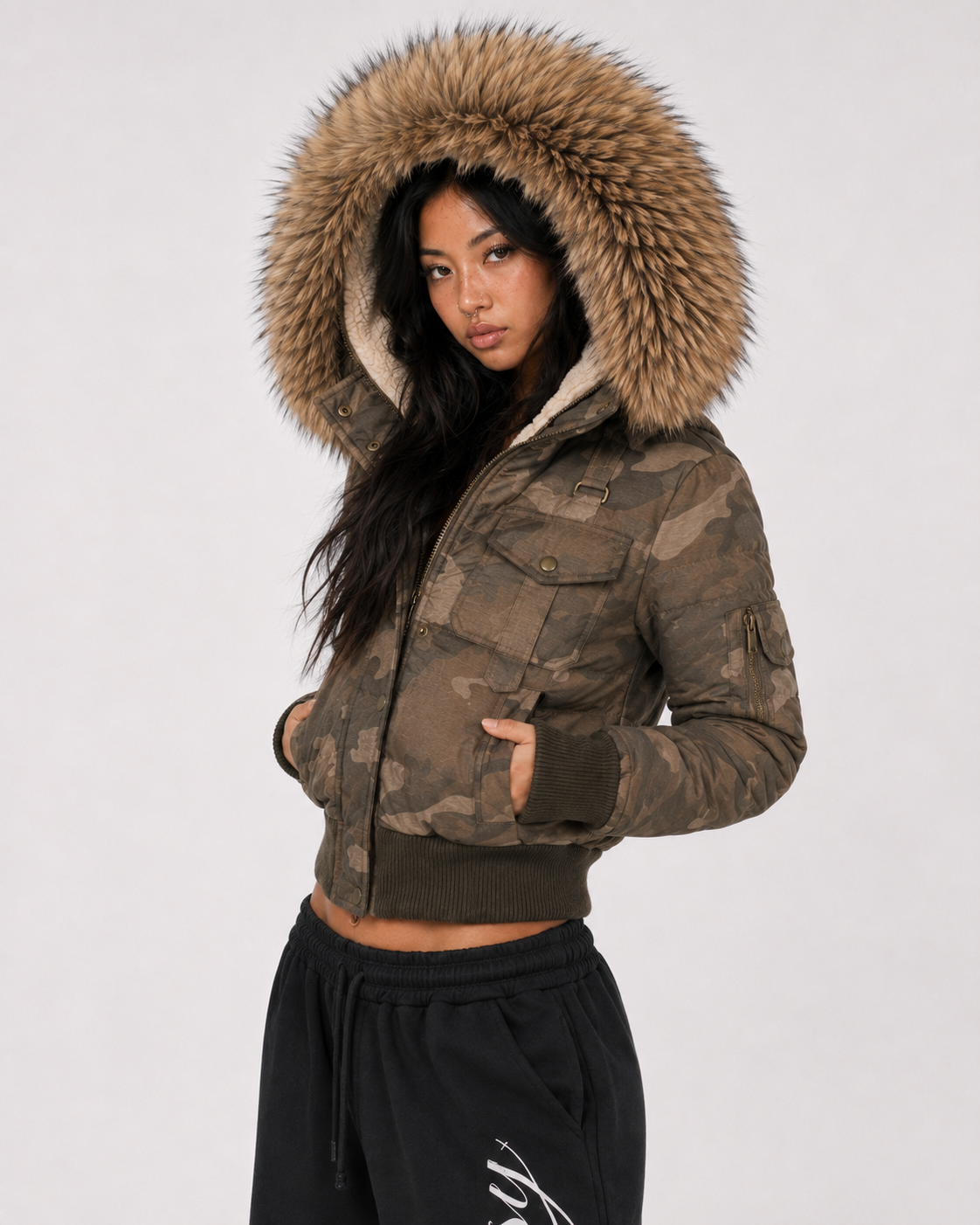 Camo Fur Hood Puffer Jacket - PRE ORDER