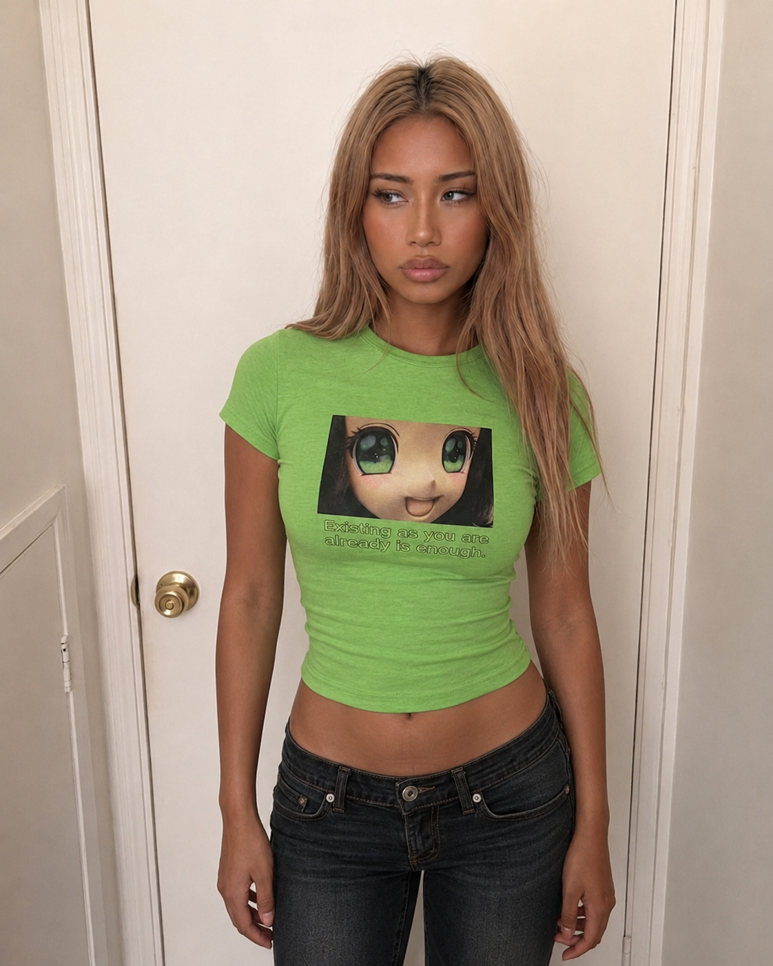 Green Y2K Anime Graphic Baby Tee