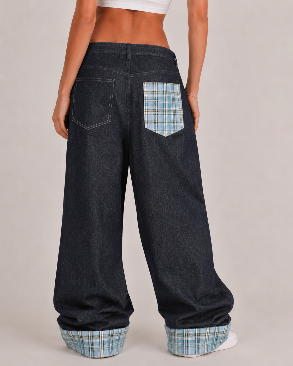 Plaid patchwork jeans