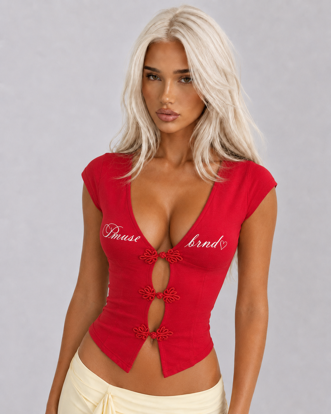 Buckle Low-Neck Top – Red