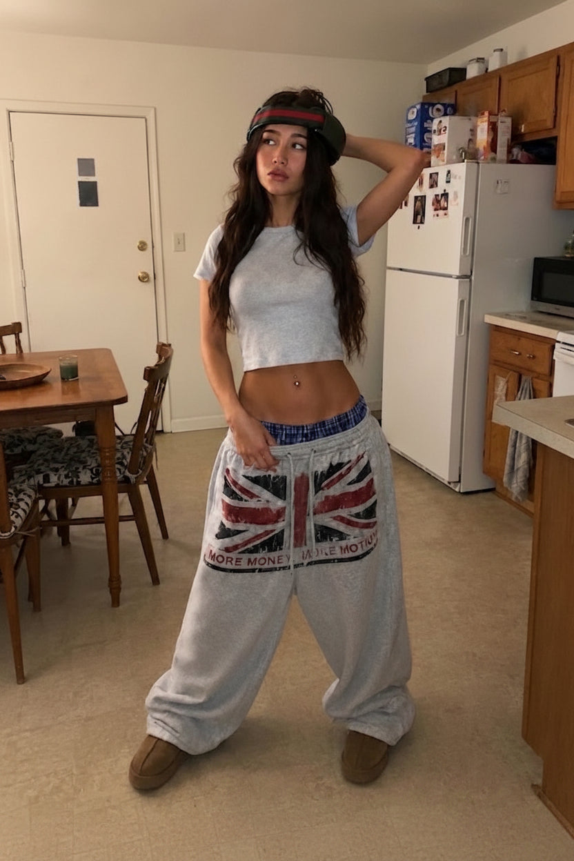 Union Jack Motion Sweatpants - PRE-ORDER - Planet Missy