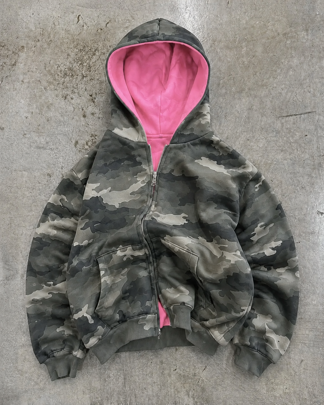 Parallel Reversible Camo Zip-Up Hoodie – PRE ORDER Pink & Grey