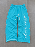 Ocean Script Sweatpants - Trousers & Joggers Blue - Planet Missy