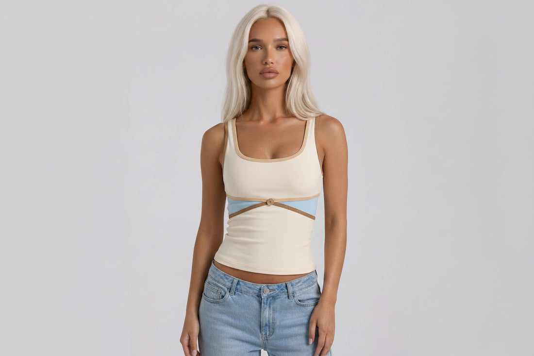 Contrast Strap Tank Top - Planet Missy