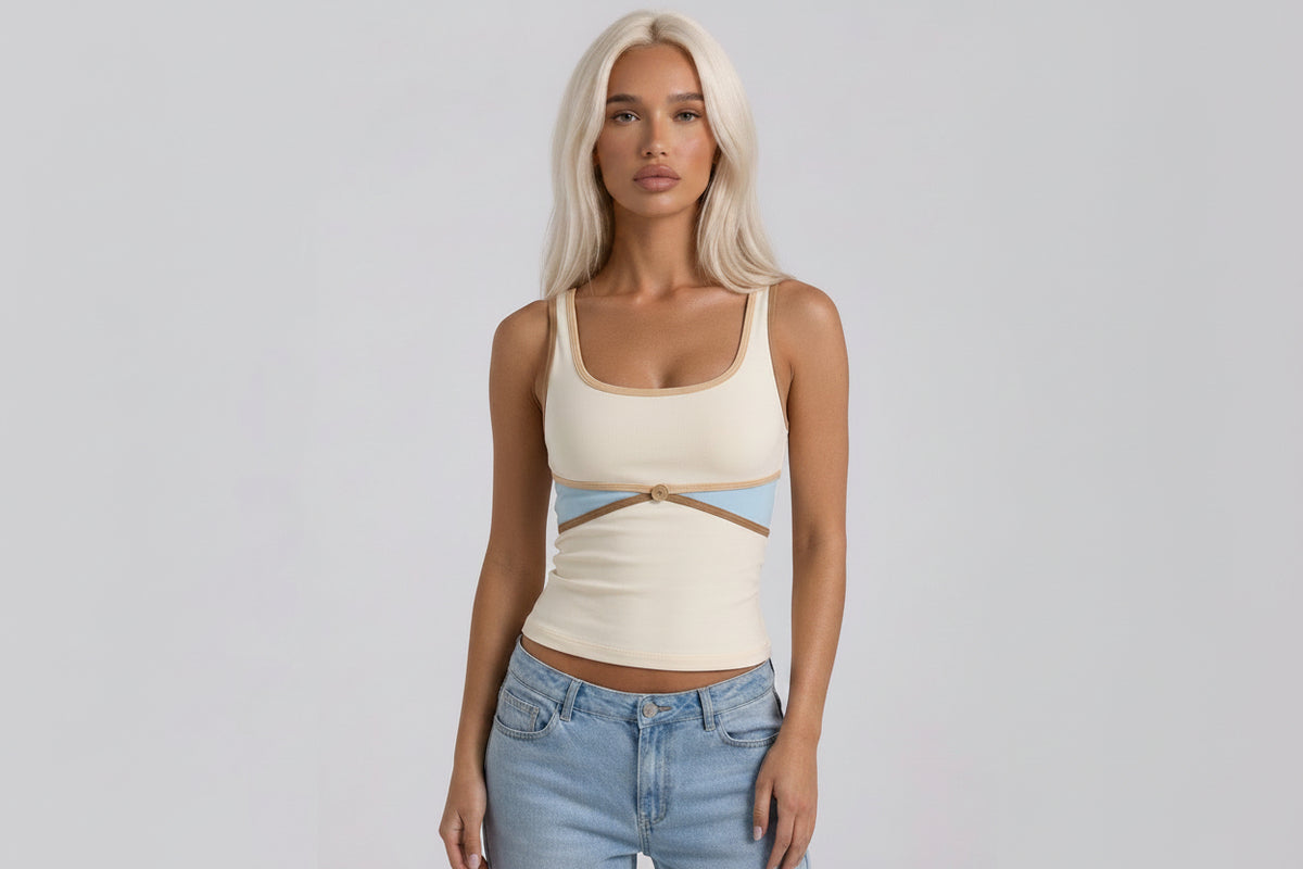 Contrast Strap Tank Top - Planet Missy
