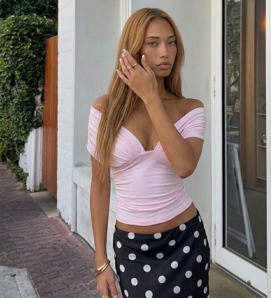 Deep V-Neck Off Shoulder Top - Planet Missy