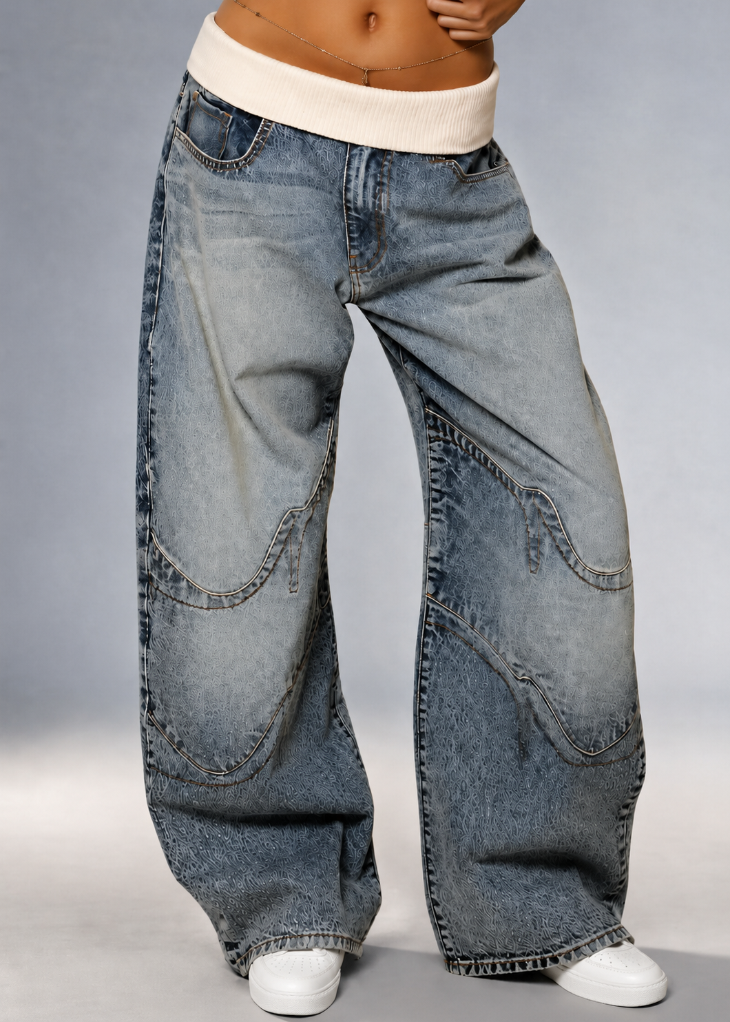 Pantalones de Denim con Dobladillo